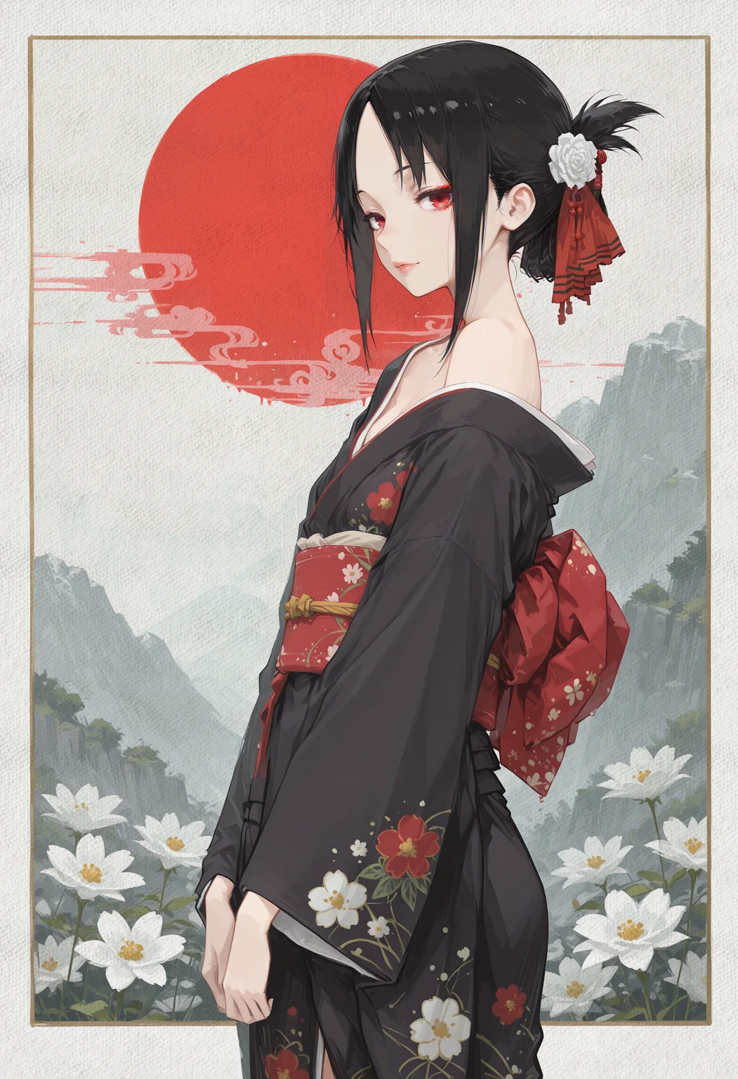 masterpiece,best quality,Subtle Elegance,FluidLines,ElegantBrushwork,Impressionism,Masterpiece,Calm Design,concept art,lightly painted,gentle brush strokes,light and airy,
shinomiya kaguya, red eyeshadow, lips, looking at viewer,
h4ra_illu, r17329_illu,
<lora:NOOB_vp1_detailer_by_volnovik_v1:0.3> <lora:ponyv6_noobV1_2_adamW:0.3> <lora:illustriousXL_stabilizer_v1.23:0.4> <lora:LightColor1llust:0.8> <lora:hara_id_21:0.8> <lora:r17329_illu:0.5>