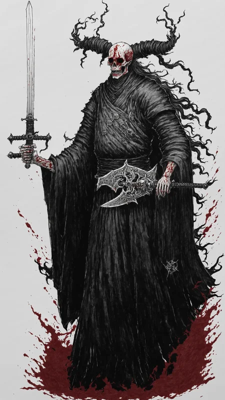 <lora:DarkInkAI:1> DarkInkAI, undead god of swords, bloodink, inksketch