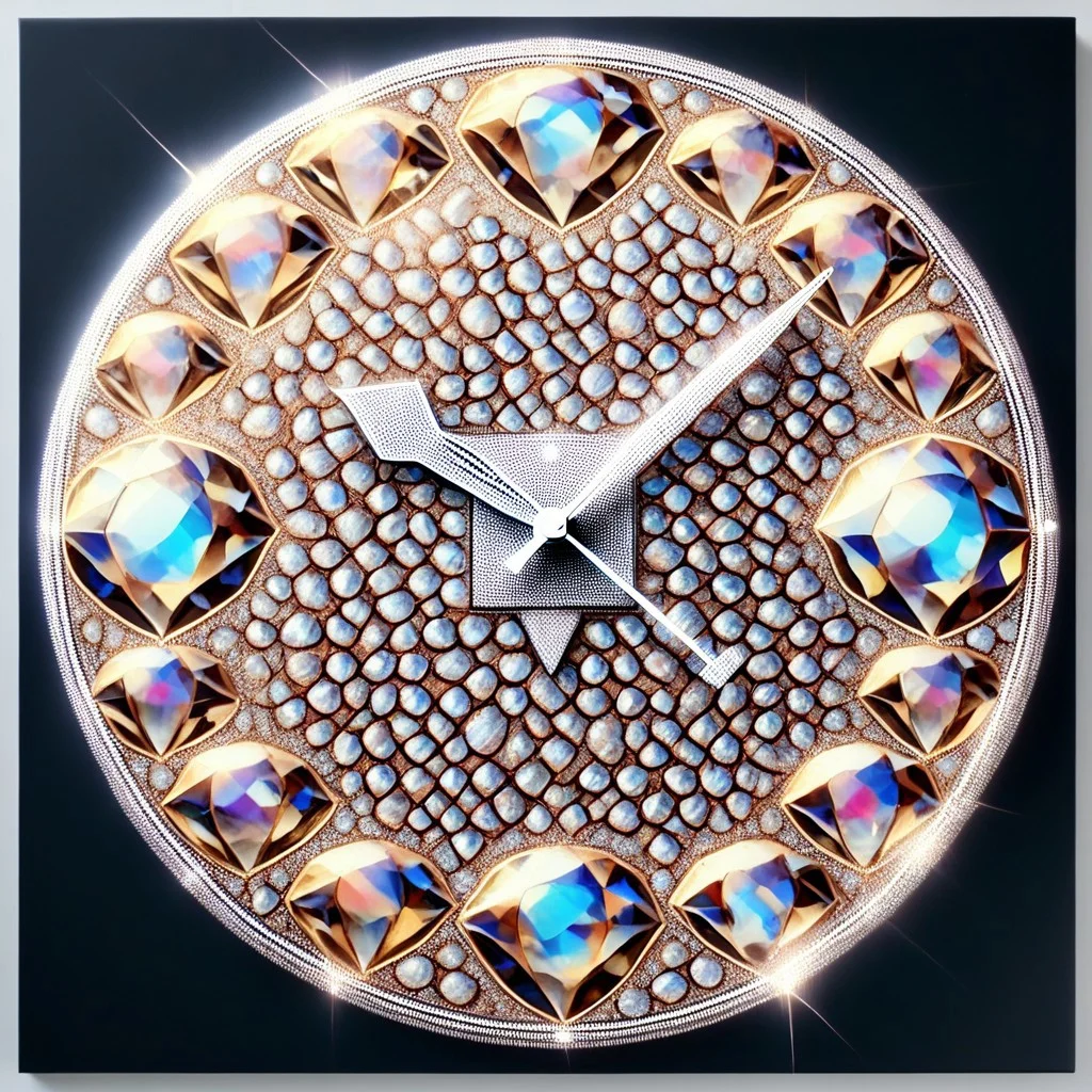 (photorealistic), clock made of diamonds, iridescent, score_9
