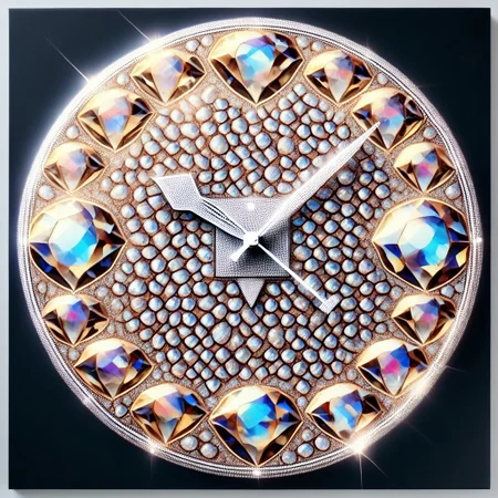 (photorealistic), clock made of diamonds, iridescent, score_9