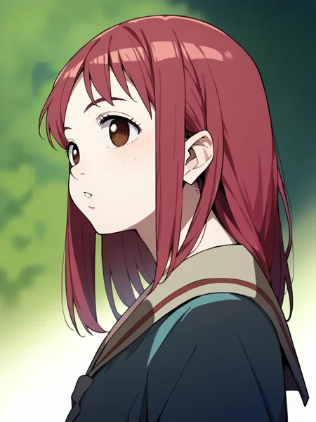 score_9, score_8_up, score_7_up, score_6_up, score_5_up, 1girl, red hair, <lora:FLCLXLP:1> flcl, brown eyes, school uniform