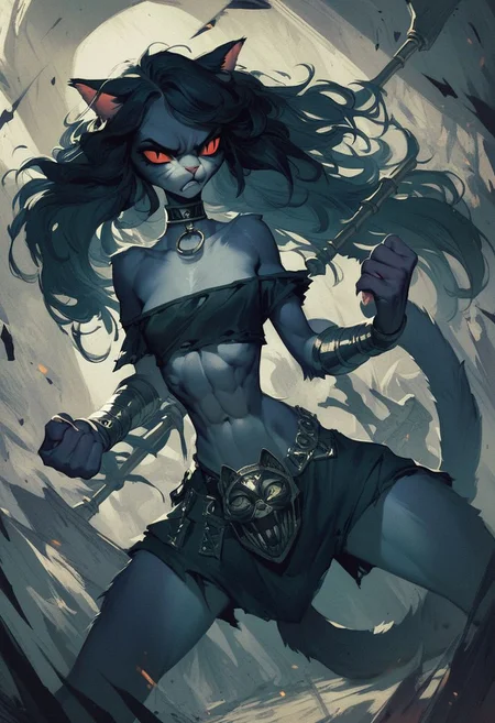 score_9, score_8_up, score_7_up, (cat girls), dystopian future, in a big gladiator arena, anthro, skinny, fighting a duel, holding a weapon, fierce and raging, long hair, choker, oversized clothes, dutch angle, alternate hairstyles, growling