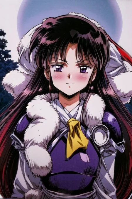 best quality 1girl Setsun4 solo long hair, (night time) forest background black hair very long hair purple eyes multicolored hair armor, small, (fur trim) (medium body),<lora:EMS-179-EMS:0.800000>,<lora:EMS-293862-EMS:0.800000> bow, hair_bow, hair_tubes, red_bow, brown_hair, long_hair, bangs, ascot, frilled_bow, yellow_ascot, blush, smile, hair_between_eyes, athletic, armor, miko, strengthmda, Smiling, happy, dragoon helmet, (helmet)