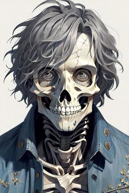 ASCIIAge_lines, skinny, pale, ((gray_eyes, age_lines, sunken_eyes, sunken_cheeks, gray_hair, short_hair, messy_hair, blue_jacket, t-shirt, green_slacks, scruffy)), human, semi_transparent_skin, cracked_skin, skeleton, no_fur, non_anthro, bony_physique, fully_clothed, no_horns, no_animals, wrinkles_under_eyes, no_animal_ears <OverallDetail> <antiSketchV1_1> highly_detailed, high_quality, masterpiece_quality, 2D