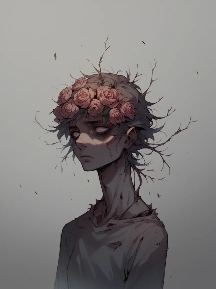 score_9, score_8_up, score_7_up, score_6_up, unw3ll <lora:UNW3LLXLP:1> dark, gloomy, eerie, simple background, flower