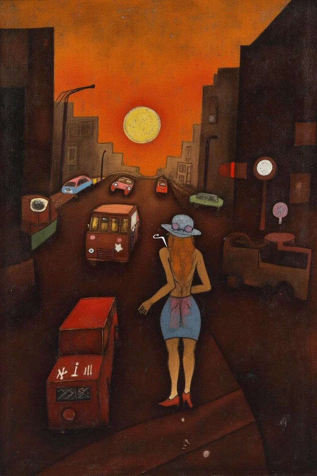 paulklee1 painting of a woman smoking at a busy street corner at sunset.
<lora:paulklee1_cap_d8a4e6:1.0><lora:838869381627961414:0>