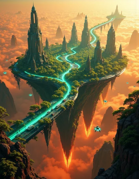 Suspended in the vast expanse of space, a mesmerizing chain of islands drifts serenely in orbit around the red planet, Mars. Each island hovers at a different altitude, their surfaces adorned with lush, emerald foliage that flourishes beneath the glimmering force fields enveloping them like protective shields. The shimmering barriers ripple like liquid light, refracting the harsh glow of distant stars and painting the sky with an ethereal iridescence.
Expansive land bridges connect these celestial wonders, their structures crafted from advanced alloys that gleam under the golden radiance of a nearby sun. Towering skyscrapers, sleek and futuristic, rise like monolithic sentinels from the dense greenery, their crystalline facades pulsing with streams of neon energy. Some seem to touch the heavens, their uppermost floors disappearing into the wisps of cosmic mist that swirl around them.
Above and below, sleek shuttles weave through the intricate pathways of this orbital oasis, descending gracefully toward the Martian surface in choreographed arcs of propulsion and light. Each craft leaves behind a faint, luminescent trail as it navigates through the shimmering force fields, vanishing into the crimson haze that blankets the planet below. The scene is a breathtaking fusion of sci-fi wonder and mystical grandeur, rendered in stunning 8K detail with the magic of Unreal Engine, Octane Render, and the unparalleled realism of ray tracing. It is a vision of a world where technology and fantasy entwine, suspended in the cosmos like an artistâs dream brought to life. <lora:Flux_Detailer_v3:0.8> Jeddtlv3 <lora:Test:0.8> n1t3_du5t
