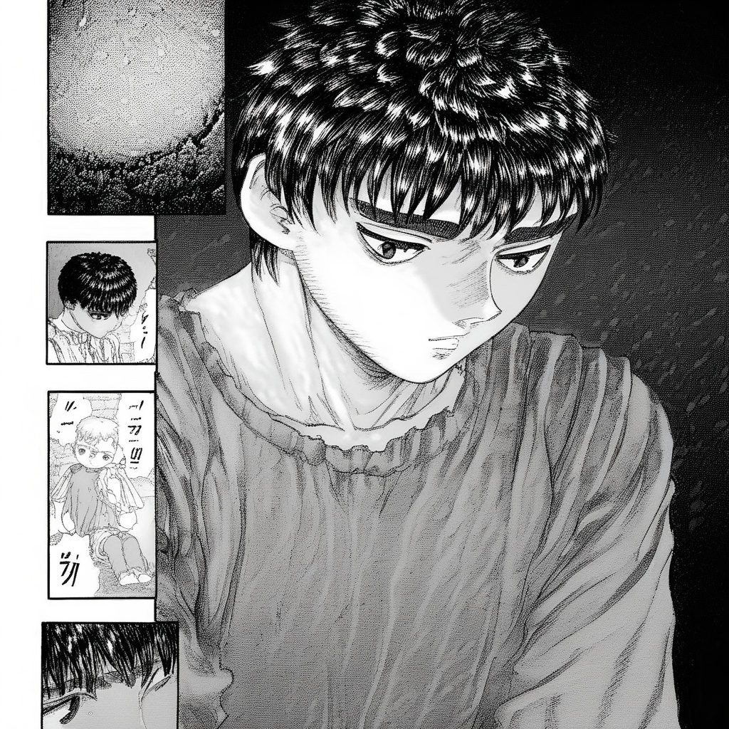 griffith_manga 1boy solo sad dark room