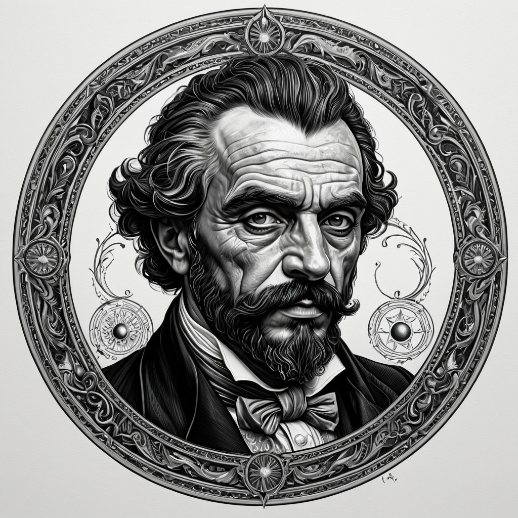 Finely detailed vector illustration, aristocrate, portrait, ultra realistic quality, circle symbols,white background, oil painting, hyperdetailed, intricately detailed, fantastical, intricate detail, fantasy concept art, 8k resolution, masterpiece, charcoal painting, light strokes,