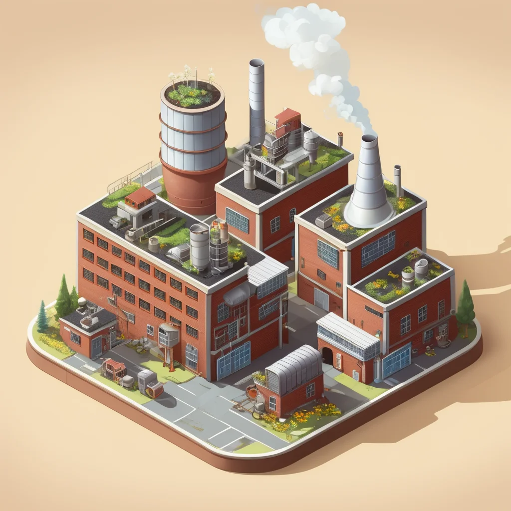 factory on a Flowerpot,  miniature, landscape, isometric style, scenery <lora:isometric-v1:1>