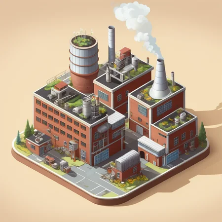 factory on a Flowerpot, miniature, landscape, isometric style, scenery <lora:isometric-v1:1>