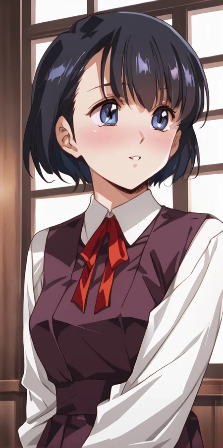 1girl, absurdres, uncensored,
score_9, score_8_up, score_7_up, score_6_up, source_anime, zPDXL3,
(mature female),
BREAK
indoors, seductive smile, smile,
BREAK
,
BREAK
koito, blue eyes, black hair, short hair, school uniform, shirt, white shirt, pinafore dress, neck ribbon, ribbon, red ribbon, thick eyebrows,
<lora:Urushihara Satoshi_XL_PONY_V2:0.9>,<lora:edomaeelf:0.8>