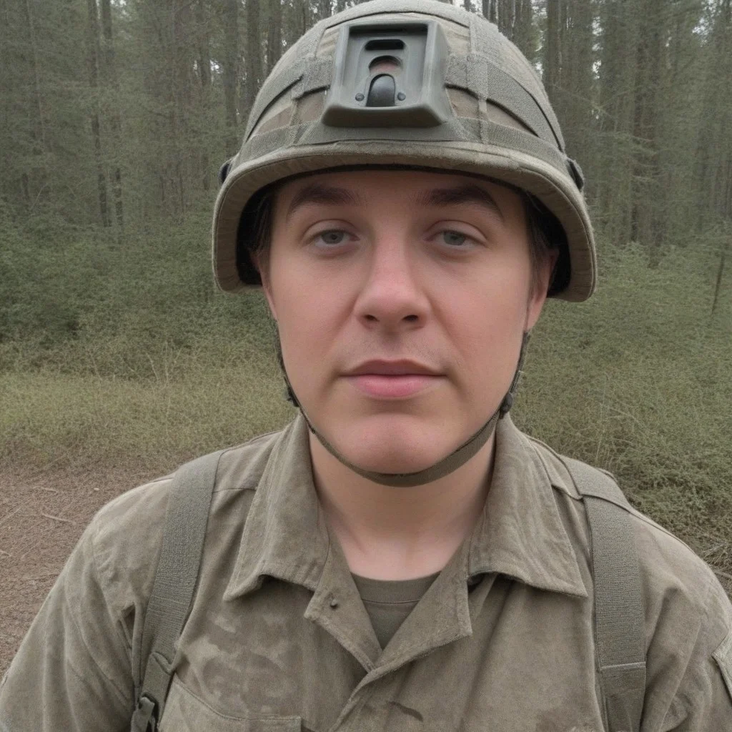 Score_8, score_9, masterpiece, source_photo, 1boy , 29 years, Irish man, ((Wearing a Virtus Helmet, brunette had multicam base cover)), Virt_Helm, in a coniferous forest, <LoRa: British Army MTP Uniform: 1.0>, dark_olive_green British army MAN_SV Truck in the background, close-up,Vert_helm
