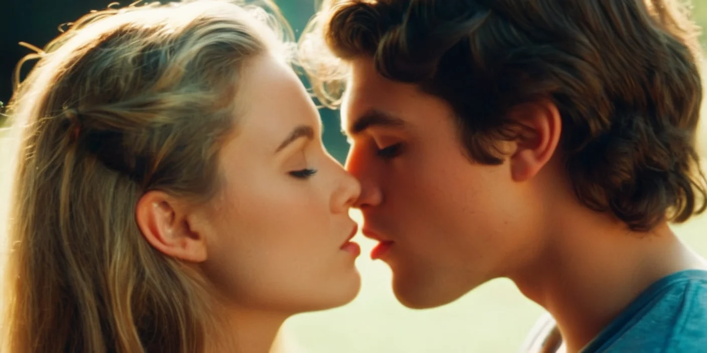 cinematic film still of <lora:cinematic vintage film:1.2>
two teens are kissing each other in a romantic scene cinematic vintage film style, shallow depth of field, vignette, highly detailed, high budget, bokeh, cinemascope, moody, epic, gorgeous, film grain, grainy
