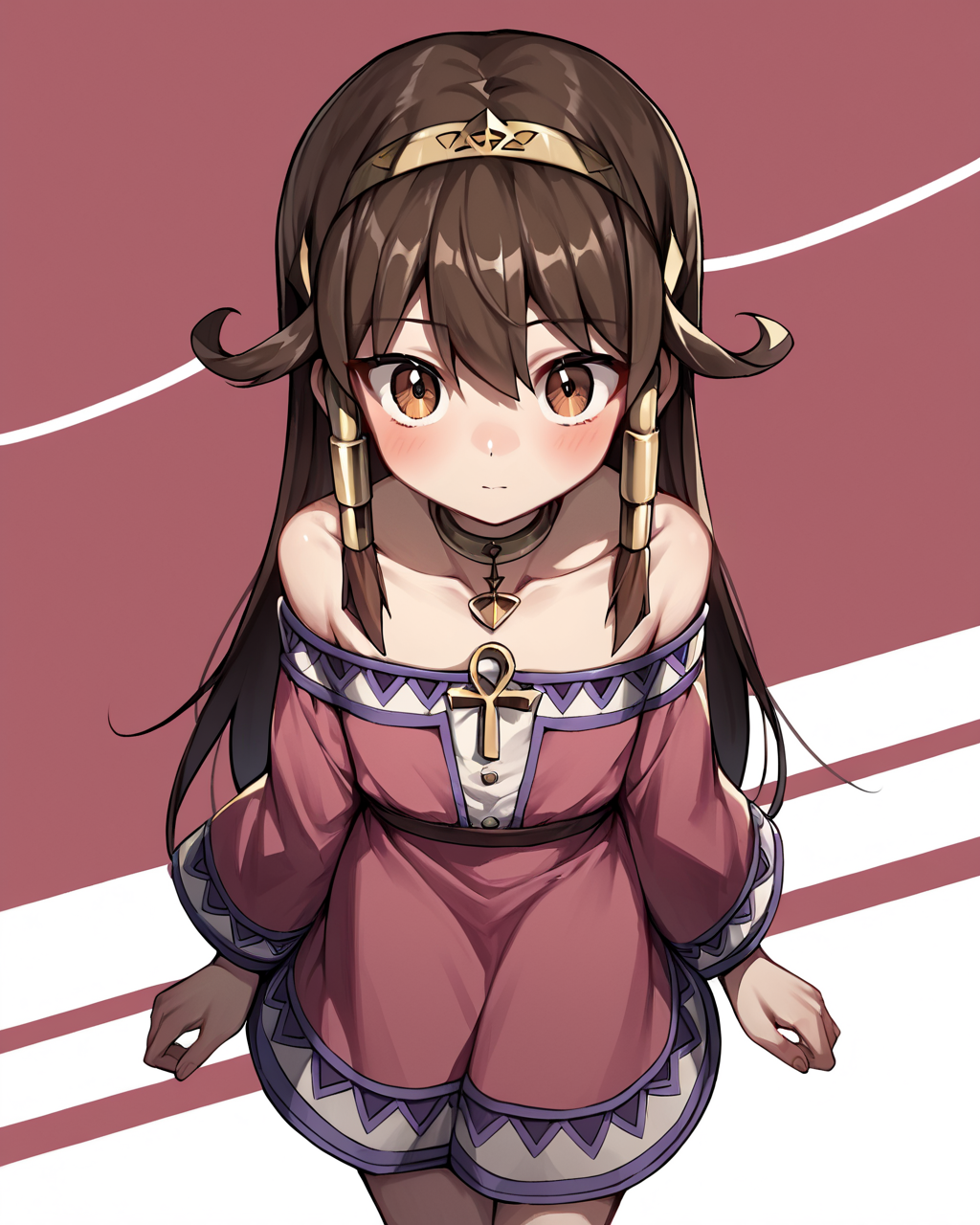 score_9, score_8_up, score_7_up, score_6_up, score_5_up, score_4_up, BREAK source_anime,
<lora:Sera_PONY:1>,sera, 1girl, solo, long hair, brown hair,hairband, brown eyes, hair tubes, jewelry, bare shoulders, dress,
