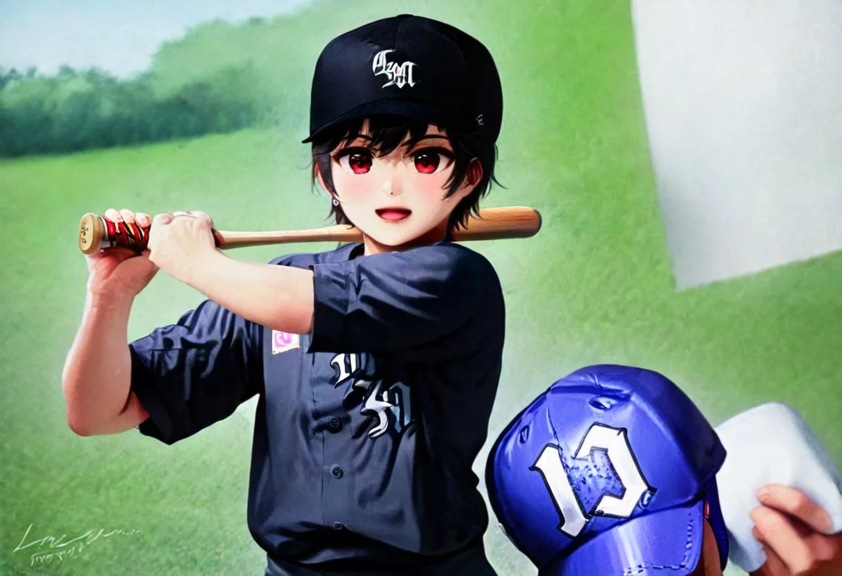 ,smooth top of head,boy,solo,hands on hip, <lora:bulge:1.2>,holding bat in hand
,exercising in the park,so cute ,so sweet,realistic painting,clm, baseball uniform,