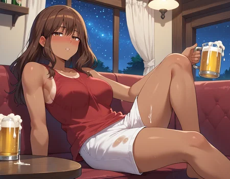 score_9, score_8_up, score_7_up
BREAK
nao_olis, tan, 1girl, solo, brown hair, brown eyes, long hair, red tank top, white shorts, medium breasts, looking at viewer, half-closed eyes, nose blush, drunk, reclining, suggestive fluid, wet
BREAK
couch, beer, bar \(place\), window, night sky, starry sky, night
<lora:nao_KekkonSuruTte_ponyxl_v1_char:1> <lora:nao_KekkonSuruTte_ponyxl_v1_style:0>