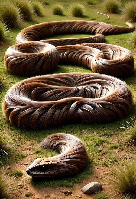 (photorealistic), no human, grassland, brown snake, made of w00kiee, (masterpiece), score_9
