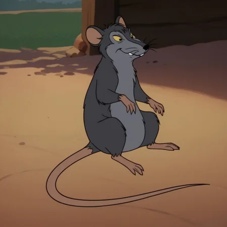score_9, score_8_up, score_7_up, score_6_up, score_5_up, score_4_up, source_furry, templetoncw, feral, male, rat, grey fur, black eyes, yellow sclera, sitting, barnyard,