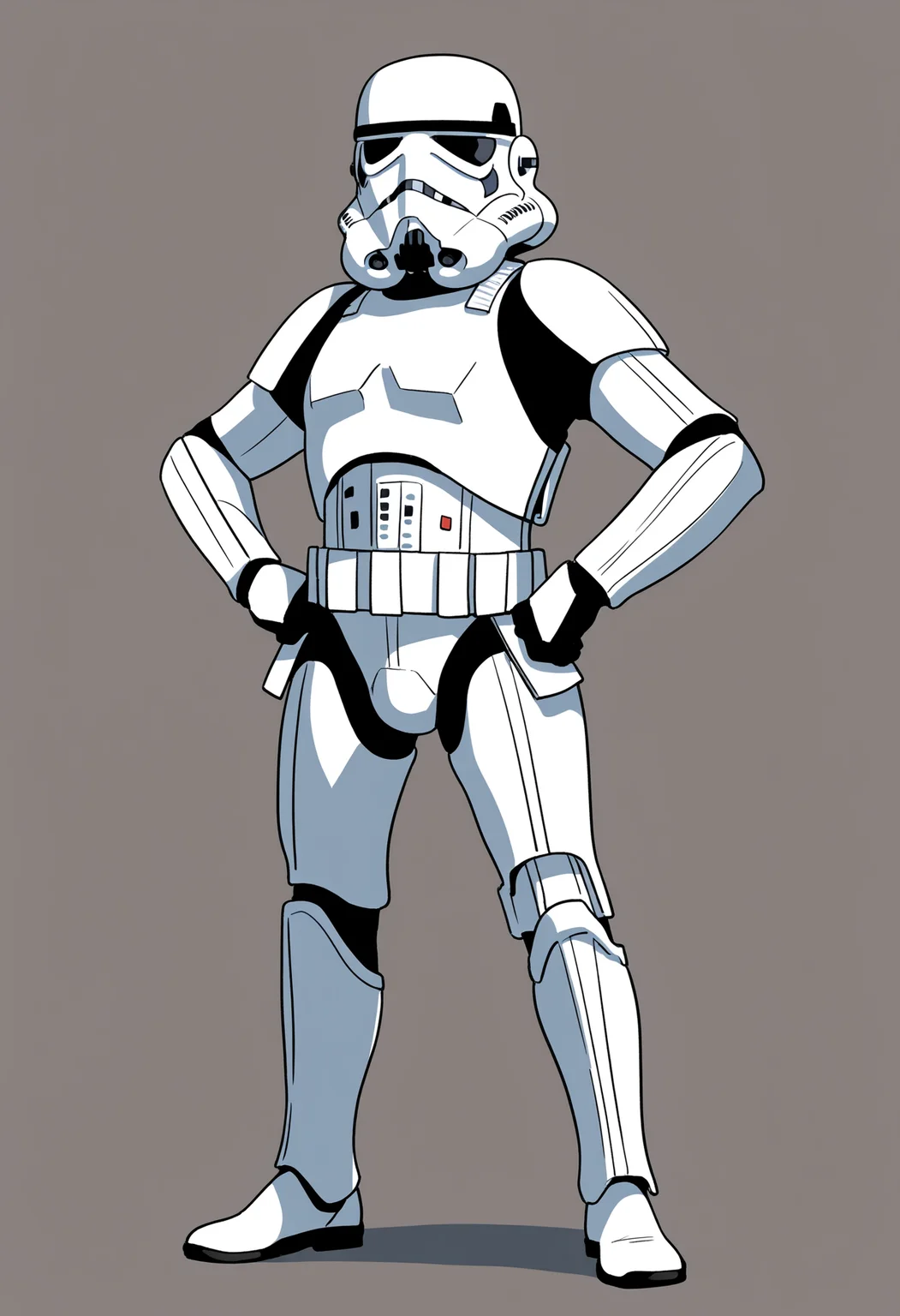best quality, amazing quality, very aesthetic, absurdres,
1boy,
stormtrooper, helmet, armor, pants,
standing, full body, hands on hips,
solo, looking at viewer, simple background, white background, <lora:StormtrooperNoobXL_byKonan:1>