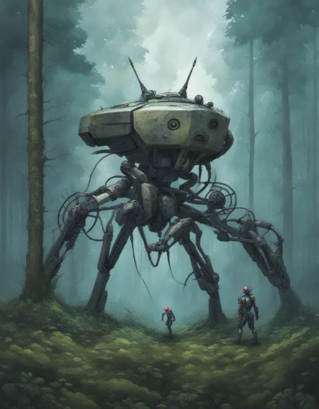 apocalyptic a robot with a large turret on its top, spider robot, in forest <lora:Apocalyptic:1>