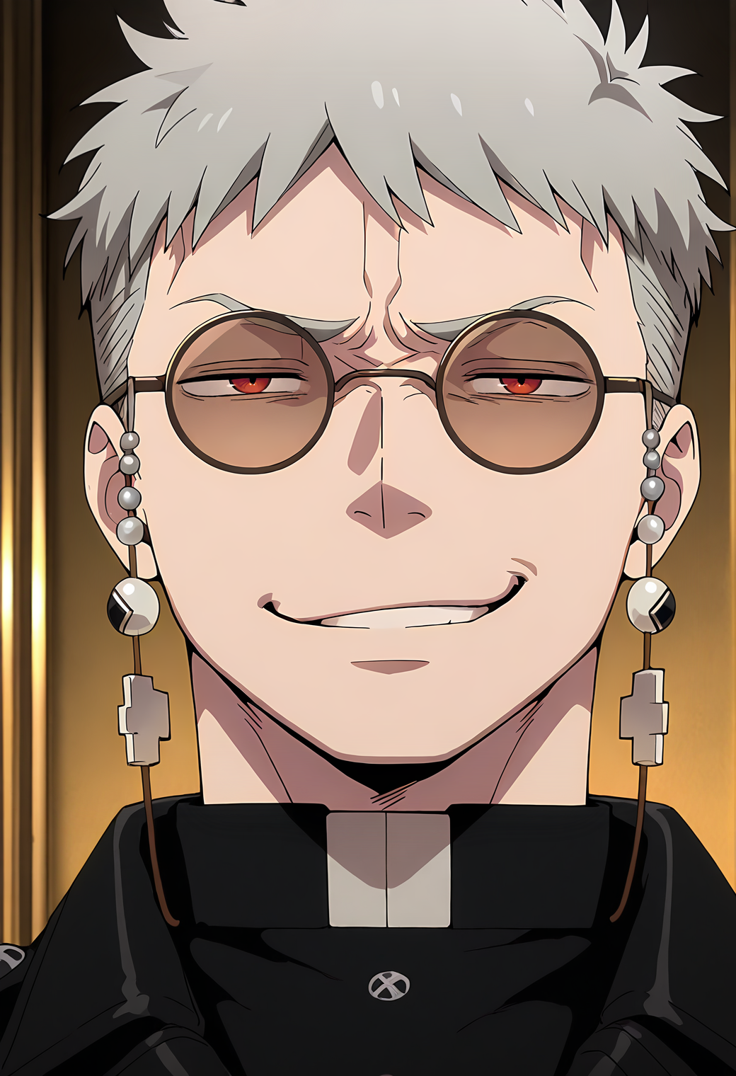 <lora:Fujimoto_Shiro_Blue_Exorcist__Ao_No_Exorcist__éã®ç¥é­å¸«_v2:1>,
fsh1r0,grey hair,red eyes,1boy,male focus,solo,round eyewear,glasses,fsh1r0_eyewear_strap,
portrait,facing viewer,looking at viewer,smirk,
masterpiece,best quality,amazing quality,absurdres,highres