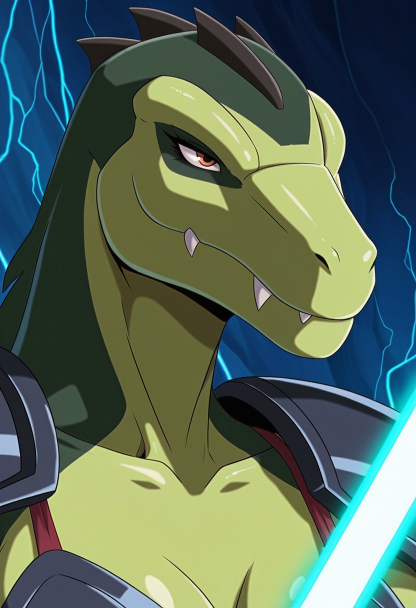 MASTERPIECE, AMAZING QUALITY, HM2K, PORTRAIT, FEMALE REPTILE, BIKINI ARMOR, ENERGY SWORD