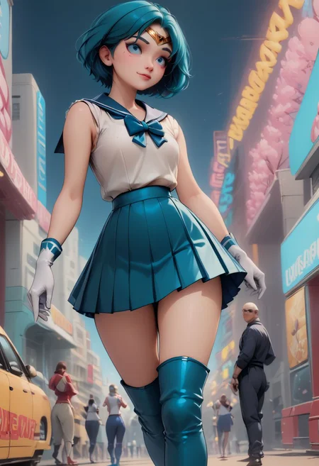 1girl, 1man, score_9, score_8_up, score_7_up,
30 year old man, (Spiderman), ((man wearing Spiderman suit)), man and girl standing together,
20 year old woman, (((petite))), a sexy woman looks up at man, in a video arcade, wearing a cute outfit, sailor senshi uniform, ((pointy blue boots)), (dark blue sailor collar), (big blue bowtie), ((dark blue pleated skirt)),(sleeveless white shirt), (long white gloves), (gold circlet), video games in background, arcade background, ((aqua blue hair)), ((short bob hair)), (dark blue eyes)heavy eyeliner, creamy white skin, EGirlMakeup, neon colors, small breasts, perky nipples, perfect face, thin waist, bubble butt,
score_9,score_8_up,score_7_up,very aesthetic , rating_questionable, (masterpiece:1.4), (best quality), (colorful), (detailed) dramatic angle, unique perspective, unique angle, ((comic book angle and perspective)), ((wide shot))