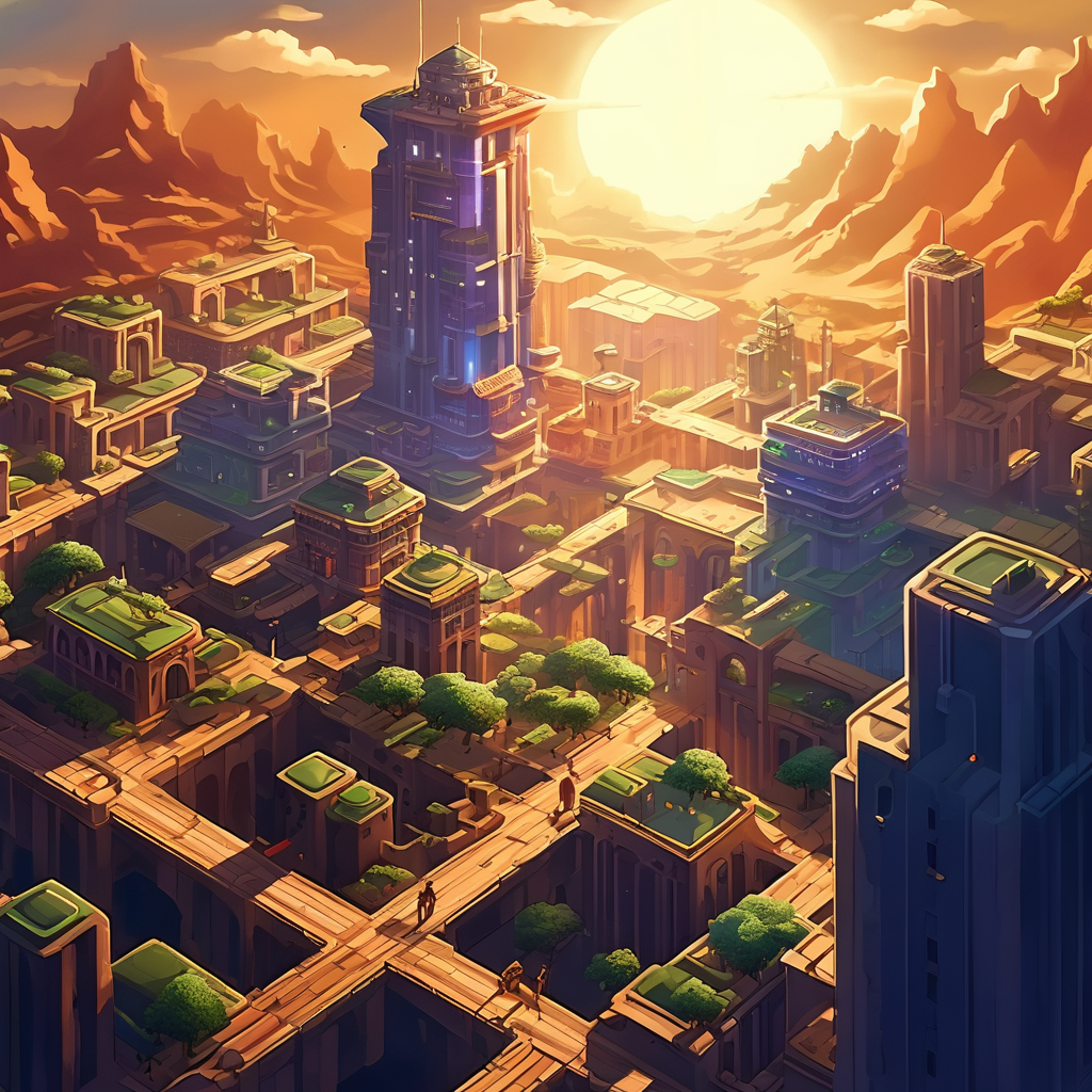 sky city scene,
nature light,Fantastic light and shadow,top down 2d game,2d game scene,<lora:2d_game_scence:0.8>,