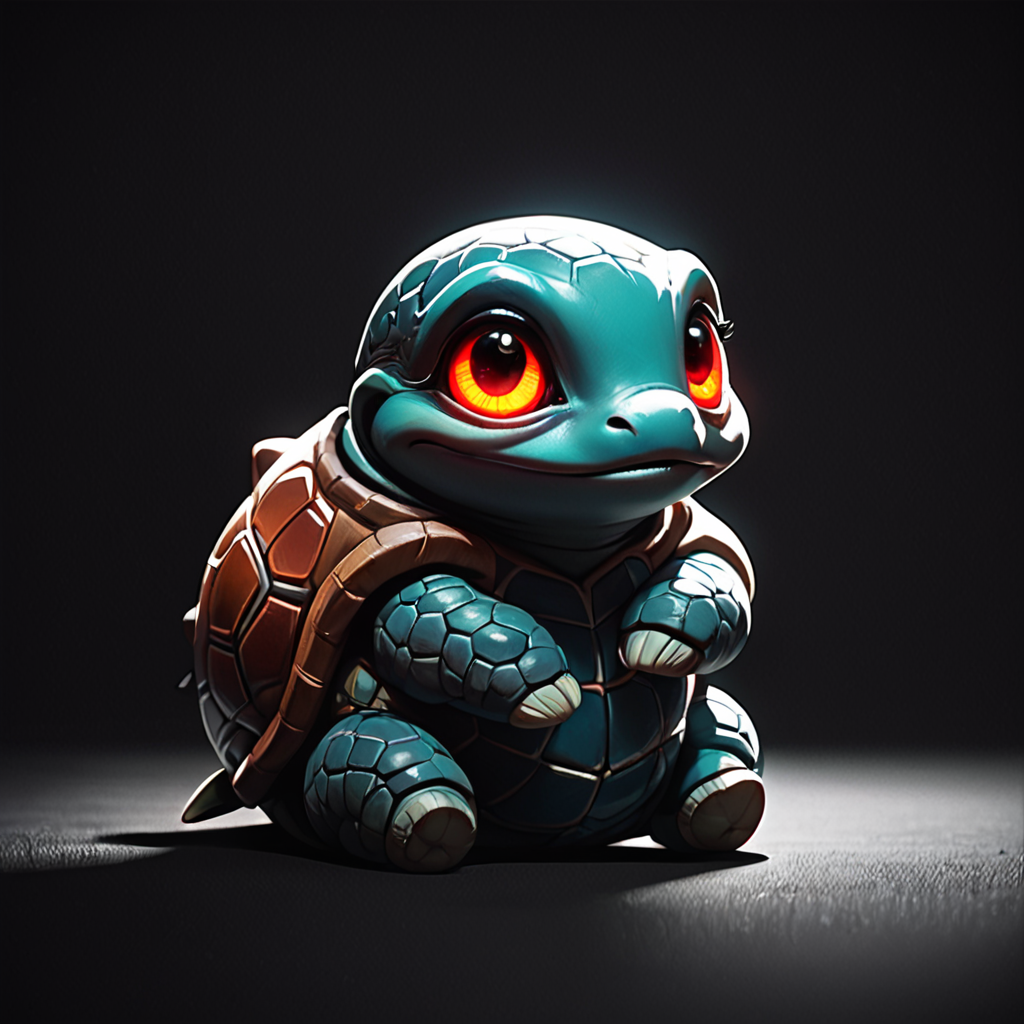 score_9, score_8_up, score_7_up, score_6_up, score_5_up, score_4_up, bright colors, high contrast, dark background, vivid lighting, chibi, turtle, animal, glowing eyes, red eyes, beautiful eyes, curious, sitting, missing tooth, <lora:add-detail-xl:1>