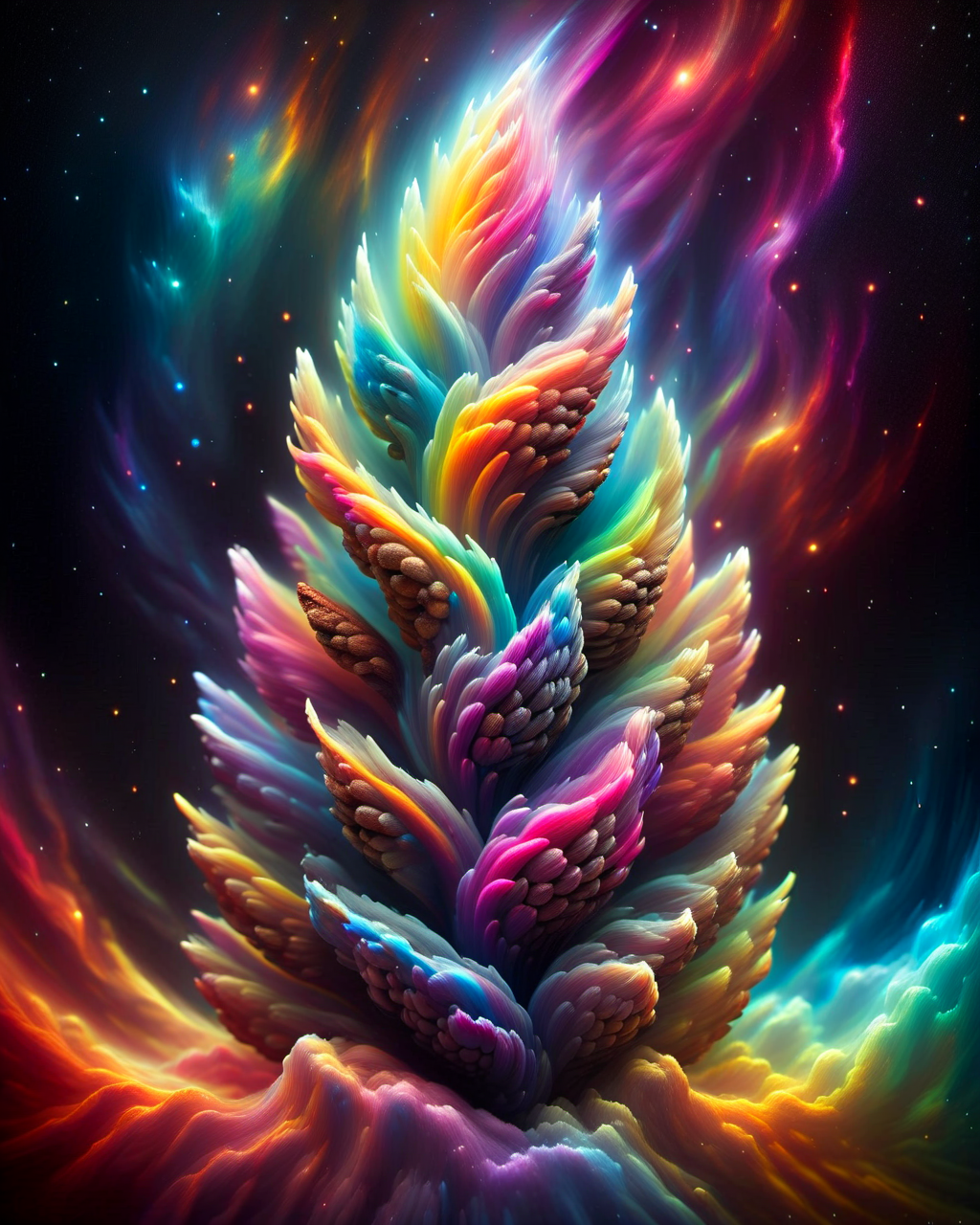ral-pinecone, a rainbow pillar nebula, background black color