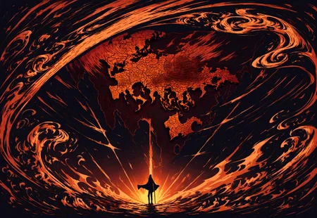(masterpiece: 1.2), (best quality: 1.2), very aesthetic, 4k, (InkPunk: 1.2), dynamic pose, vivid color, deep colors,dramatic lighting, intricate details, thick contours, volumetric shadows, Expressiveh,The specter of Communism looms over Europe