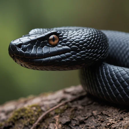 cinematic photo black snake in profile,face,macro . 35mm photograph, film, bokeh, professional, 4k, highly detailed