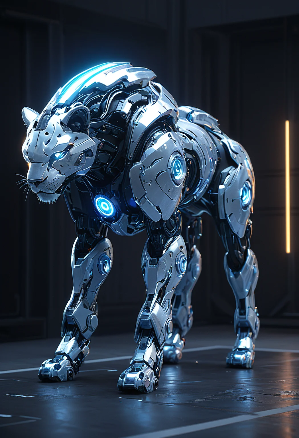 (masterpiece), (best quality), (masterpiece), (best quality), robotic android lion <lora:SilverPulseMorphXL:0.8> SilverPulse, masterful composition, dynamic volumetric lighting, realistic ray_tracing, reflection, hyperrealistic, masterful composition, dynamic movement, ray_tracing, global illumination, glow