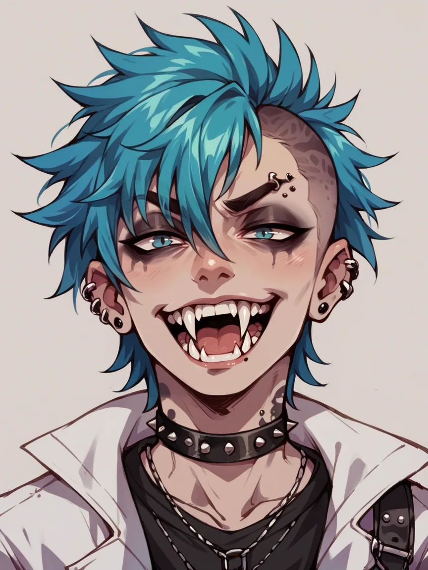 score_9, score_8_up, score_7_up, score_6_up, score_5_up, <lora:f4ngXLP:0.7> f4ng, fangs, 1boy, punk,