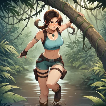 source_furry, source_anime, score_9, score_8_up, score_7_up, score_6_up, score_5_up, score_4_up, <lora:Toon Style Plus_1:1>, style_tsp_1, 
BREAK
source_cartoon, source_anime, lara croft, clothes, mud, running, jungle, vines, facing viewer,