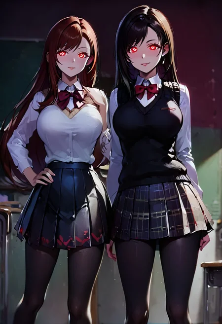 (score_9:1.2), score_8_up, score_7_up, BREAK ,close up, "tifa lockhart" from final fantasy 7 (black pantyhose, black skirt, black vest, bow, checkered clothes, checkered skirt, long sleeves, miniskirt, pantyhose, plaid, plaid skirt, pleated, pleated skirt, red bow, school uniform, shirt, shuujin academy school uniform, skirt, sweater, sweater vest, turtleneck, turtleneck sweater, vest, white shirt, white sweater), zero, blank smile, from behind, detailed face , dutch angle, (expressionless,emotionless sex, dazed, passive),@ @,(glowing eyes,spiralwash_eyes), heart-shaped pupils, corruption, corrupt_girl, athletic, perfect hands, perfect, hands, hand,