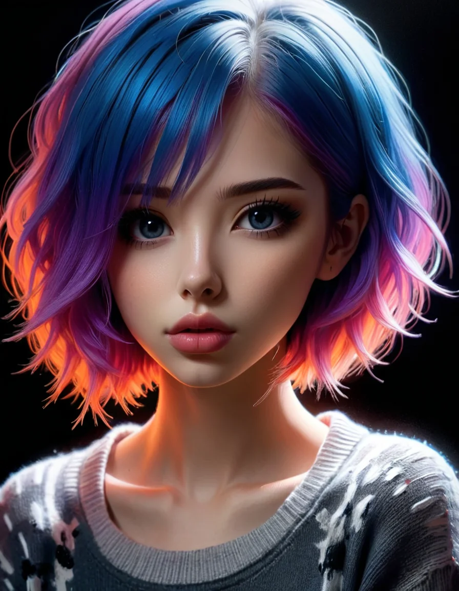 illustrator, anime , realistic ,sketch , 1girl, ,lip, Sweater,order, Neon hair,Textured crop, Canadian, (masterpiece,best quality) <lora:ral-chrosc-bw:1> ral-chrosc-bw