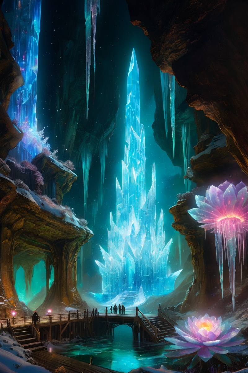 giant a luminous cavern, where giant crystals jut out from the walls and floor, their surfaces glowing faintly, illuminating the dark, subterranean space.  Art painting by John Atkinson Grimshaw and Urushihara Satoshi , featured on Alex Ross, ,Singularity event horizon midnight erasing time, Winter aurora factories emitting prismatic smog , adaptive neo classical, Frozen music garden with soundwave-shaped icicles,Hardware rust storm oxidizing cyborg components,Quantum decoherence sparkles in reality labs, , Cirrus intortus woven into quantum computer circuit boards, rogue terraformers seeding nanobot swarms, ,, <lora:Glowing_Neon_Cyberpunk_XL:0.15> Glowing Neon Cyberpunk, <lora:vivid_everclear:0.15> 
,<lora:betmd2:0.3> betmd, Clovers, roses, flowers, colorful, levanders, <lora:add-detail-xl:0.5>, <lora:linquivera:0.3> linquivera, liiv1, <lora:detailed_notrigger:0.7>,