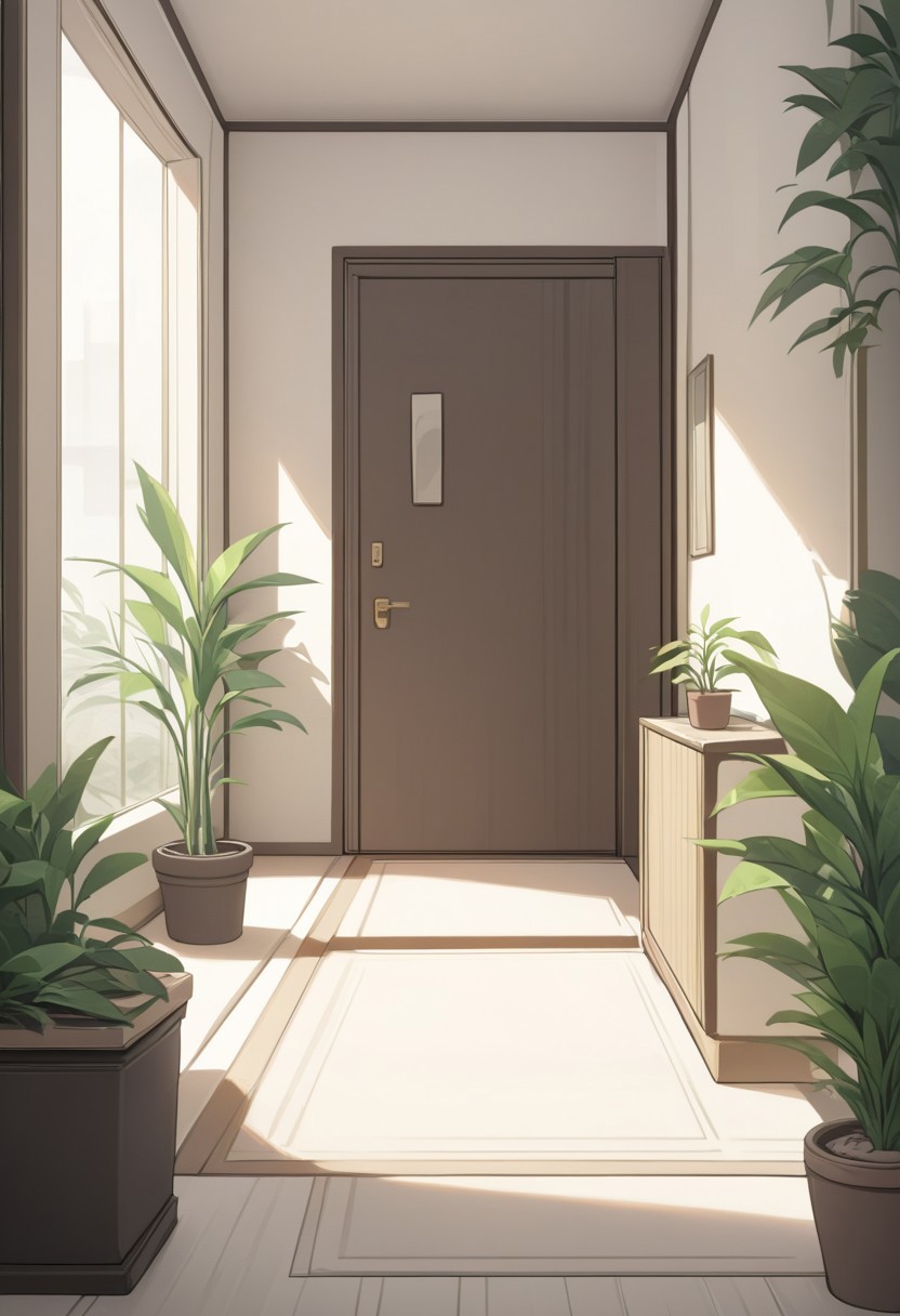 masterpiece, absurdres, best quality, Versabg, no humans, plant, scenery, potted plant, indoors, door,