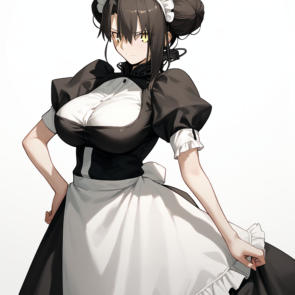 <lora:Takeuchi_Takashi_PonyXL_style_v01:1>
<lora:agent.pony:1>
score_9 , score_8_up , score_7_up , source_anime , 
masterpiece , best quality , ultra-detailed , 
BREAK
agent \(girls' frontline\), maid
1girl , woman , huge breasts , light smile , light blush , ((jeanne d'arc (fate)):0.5)  , 
long black hair  , maid dress ,  
hand on hip