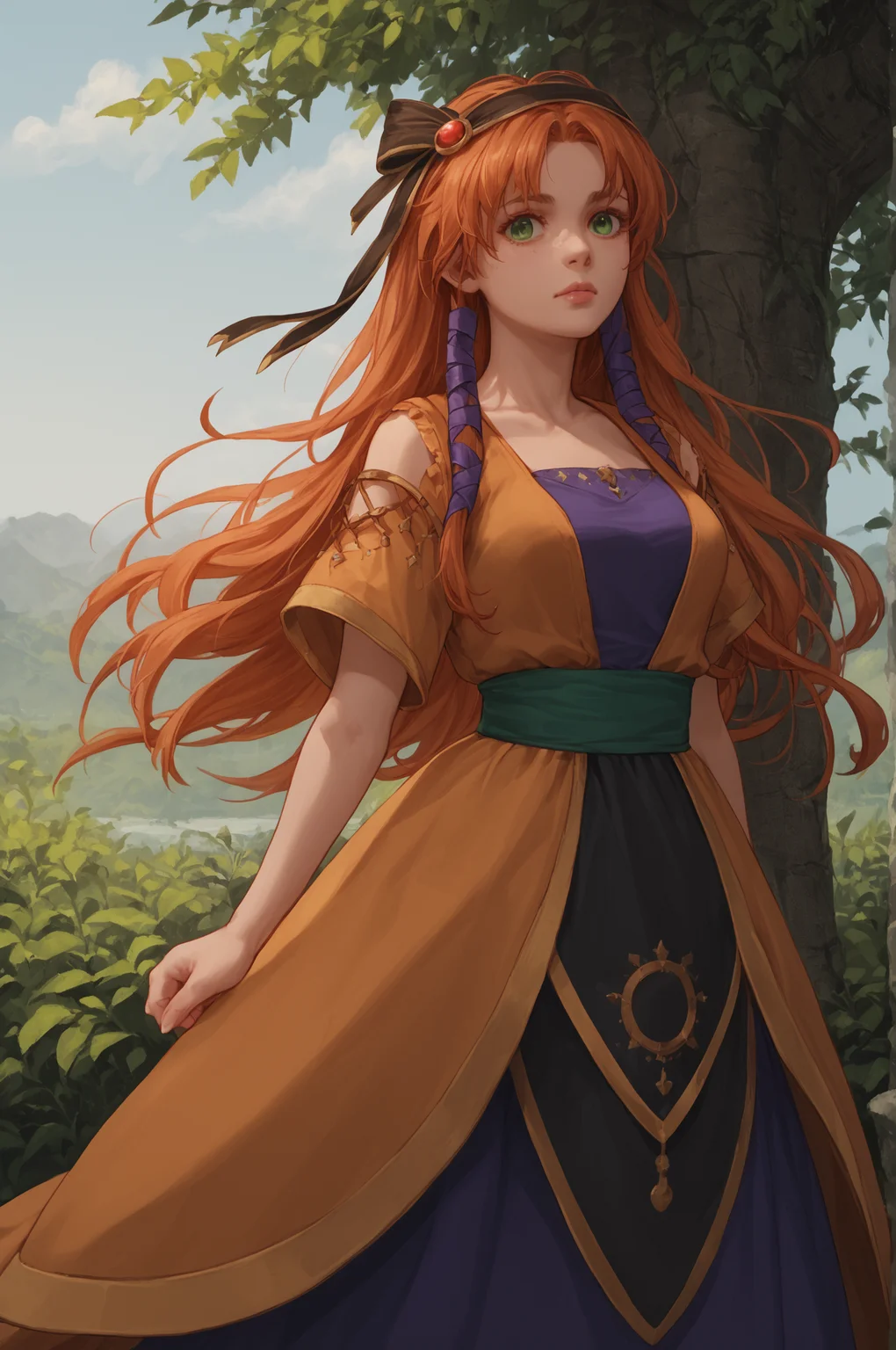 score_9, score_8_up, score_7_up, score_6_up, score_5_up, score_4_up, 1girl, <lora:LenaCC-Pony100per16Dim-000009:0.99> lena_cc, green_eyes, long_hair, ribbon, std_outfit, dress, (high quality, detailed, beautiful)