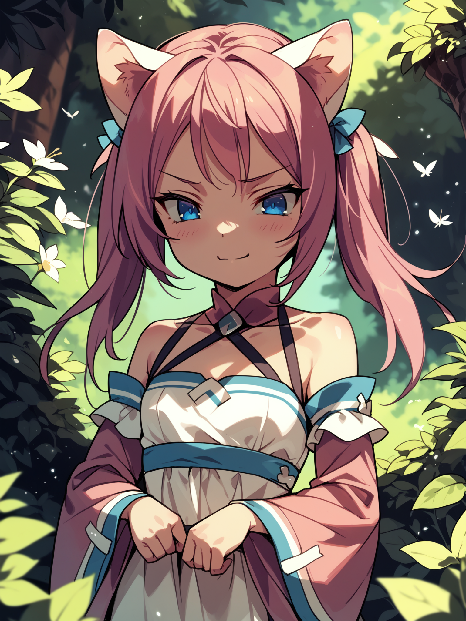 (solo focus, cowboy shot:1.2) <lora:happy_tentacle-necomimi-v0.1-000028:1>, ht_necomimi, pink hair, blue eyes, animal ears, (petite:1.2), ( (detached sleeves :1.1) :1.1) ( (head back :0.8) , , ( disgust :1.2) , smile , (looking down:1.2) :1.1) , outdoors, vegetation, (overgrown :1.1), summer , (dawn :0.6), , (:0.5), , ( :0.8), (meadow :1.2) ( :0.8) score_9, score_8_up, score_7_up, score_6_up, score_5_up, score_4_up, ( [(realistic, photorealistic:1.3):(realistic:1.3):14] [(3d:1.2)::12] :1) <lora:LUUNA's Lunas-NijiJourney-SDXL-B2:0.3>, nijijourney <lora:prgfrg23's Counterfeit-V3.0 Style SDXL_LoRA_Pony Diffusion V6 XL:0.3> <lora:mfcg's mfcgXL:0.12> <lora:reweik's gyokai(himehajime)_PonyXL_style_v01:0.14>