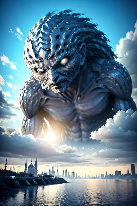 man, cloudy_sky, man, city, blurry, holding, size_difference, <lora:EdobMonsterMale2_v2.0:0.8>