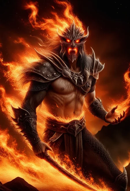 Flame Atronach from Skyrim, 
embodying a mystical amalgamation of fire magic and twisted netch, 
dominating the foreground with gargantuan scale and fierce lava-like eyes, 
caught mid-roar with orange and red flames licking the backdrop of a starlit night, 
high definition digital render, 
apocalyptic theme, 
radiating pure energy, 
transmuting surrounding in its incandescent glow, 
captiv