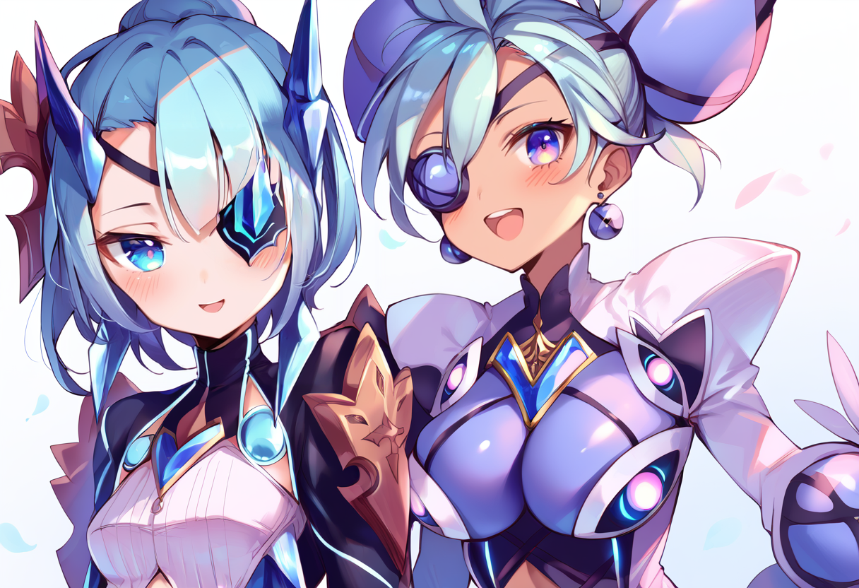(score_9:0.9),score_8_up,score_7_up,anime style,rating_safe,(zPDXL),yuri,multiple girls,smile,looking at viewer,
BREAK Theory,Black bodysuit,small breasts,blush,
BREAK Praxis,blue bodysuit,large breasts,open mouth,<lora:XB2 Praxis & Theory ponyXL v1:0.83>,