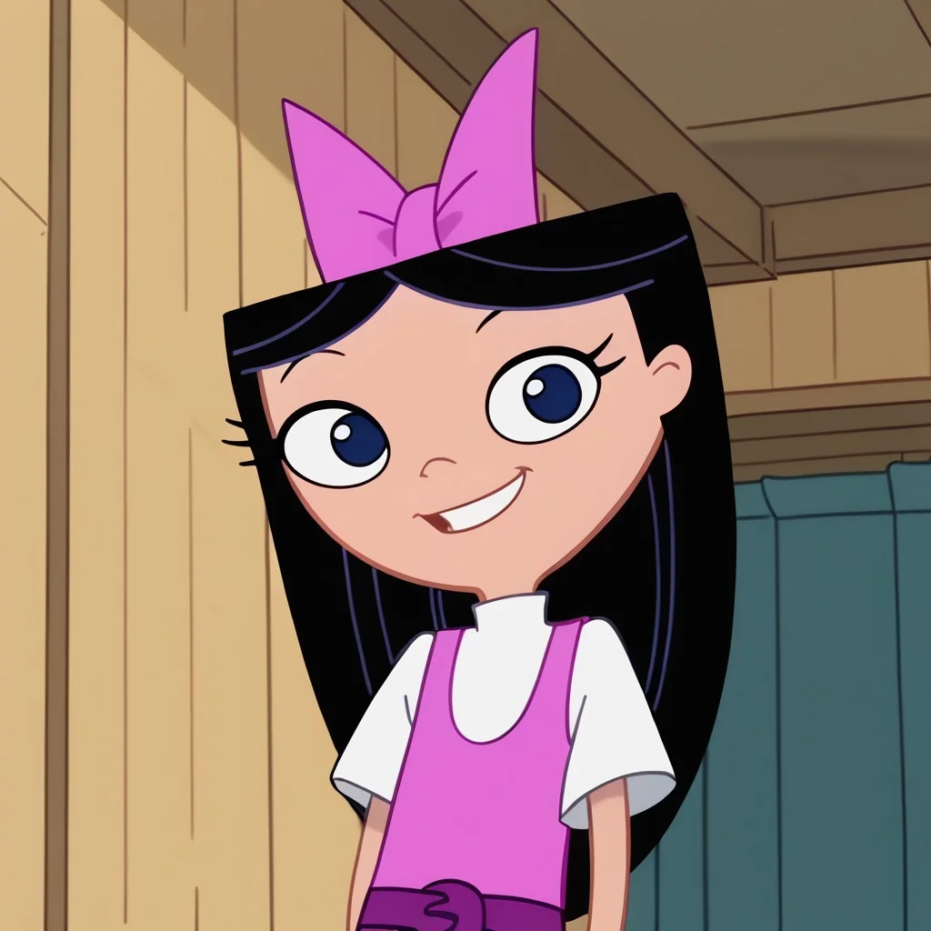 score_9, score_8_up, score_7_up BREAK IsaPF, 1girl, long black hair, dark blue eyes, pink bow, sleeveless pink dress, purple belt, round purple buckle, short-sleeved white shirt, cartoon, source_cartoon, smiling at viewer, face view, face closeup,