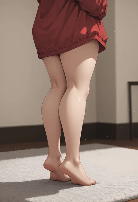 jrka2, 1girl, standing, knees together, borrowed clothes, bottomless, small breasts, soles, barefoot, braless, lower body focus, light particles, soft shadows, blurry background, detailed lighting, masterpiece, high_resolution, detailed_shading, strong_contrasts, rich_colors, texture_rendering, material_rendering, hyper_detailed, sharp_focus, color_depth, refined_edges, professional_render, 4k, latest, , <lora:4272a744-8f0b-45eb-a10e-d02d1b957642:0.9>
