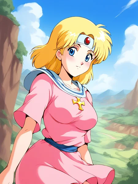 score_9, score_8_up, score_7_up, source_anime, rating_explicit, BREAK <lora:Sister_Ultima_Exodus_TG_XL:0.8>Sister_Ultima_Exodus, blonde hair, blue eyes, medium hair, headband, circlet, breasts,
pink dress, pink skirt, blue line,
sky, day, fantasy,