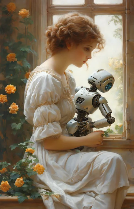 masterpiece,best quality,<lora:tbh270-sdxl:0.9>,illustration,style of Guillaume Seignac portrait of Housework robots